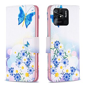 Θήκη Xiaomi Redmi 10C OEM Blue Butterfly & Flowers με βάση στήριξης