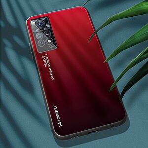 Θήκη Xiaomi Redmi Note 11 Pro / 11 Pro 5G OEM Gradient Color Laser Carving Tempered Glass Πλάτη TPU μαύρο / κόκκινο - Image 3