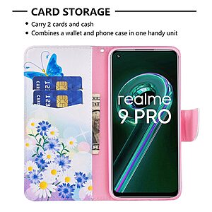 Θήκη Realme 9 5G / 9 Pro 5G OEM Blue Butterfly & Flowers με βάση στήριξης, υποδοχές καρτών και μαγνητικό κούμπωμα Flip Wallet από συνθετικό δέρμα και TPU - Image 5