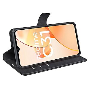 Θήκη Realme C31 Mad Mask Leather Wallet Case V2 με βάση στήριξης, υποδοχές καρτών και μαγνητικό κούμπωμα Flip Wallet από συνθετικό δέρμα μαύρο - Image 3