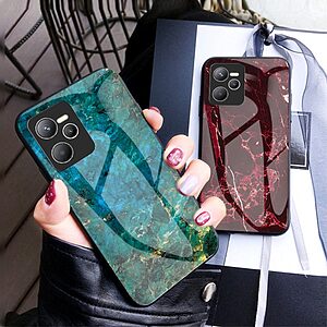 Θήκη Realme C35 OEM σχέδιο Marble με Πλάτη Tempered Glass TPU λευκό - Image 5