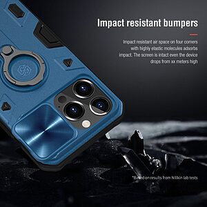 Θήκη iPhone 13 Pro Max NiLLkin Camshield Armor Series Πλάτη με προστασία για την κάμερα, Kickstand και Βάση στήριξης από σκλήρό Premium TPU μπλε - Image 4