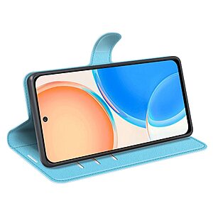 Θήκη Honor X8 OEM Litchi Skin  Leather με βάση στήριξης, υποδοχές καρτών και μαγνητικό κούμπωμα μπλε - Image 3