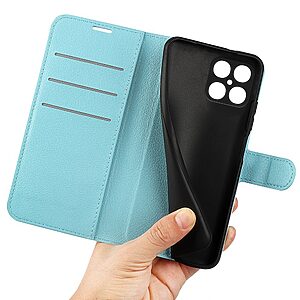 Θήκη Honor X8 OEM Litchi Skin  Leather με βάση στήριξης, υποδοχές καρτών και μαγνητικό κούμπωμα μπλε - Image 4
