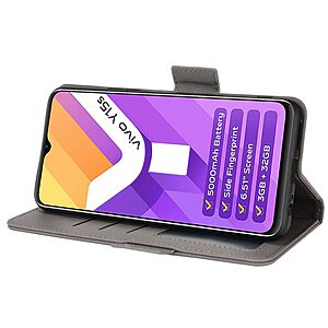 Θήκη Vivo Y01 OEM Skin Pro ultra thin με βάση στήριξης, υποδοχή καρτών και μαγνητικό κούμπωμα Flip Wallet από συνθετικό δέρμα και TPU γκρι - Image 5