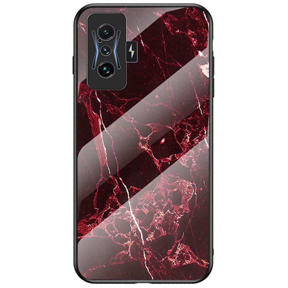 Θήκη Xiaomi Poco F4 GT 5G OEM σχέδιο Marble με Πλάτη Tempered Glass TPU κόκκινο