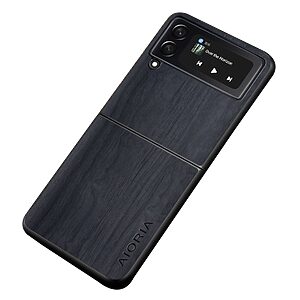 Θήκη Samsung Galaxy Z Flip4 5G AIORIA Aioria Πλάτη με υφή δερματίνης και σχέδιο ξύλο από σκληρό πλαστικό μαύρο