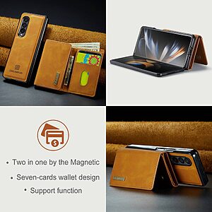 Θήκη Samsung Galaxy Z Fold4 5G DG.MING M1 Series Αποσπώμενο Πορτοφόλι με βάση στήριξης, υποδοχές καρτών και χρημάτων με μαγνητικό κούμπωμα από συνθετικό δέρμα και TPU καφέ - Image 4