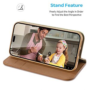 Θήκη iPhone 14 Pro Dux Ducis Hivo Series με RFID Blocking, βάση στήριξης, υποδοχές καρτών με μαγνητικό κλείσιμο Flip Wallet από αυθεντικό δέρμα και TPU καφέ - Image 3