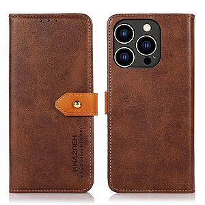Θήκη iPhone 14 Pro KHAZNEH Leather Wallet Golden Clasp με βάση στήριξης