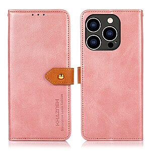 Θήκη iPhone 14 Pro KHAZNEH Leather Wallet Golden Clasp με βάση στήριξης