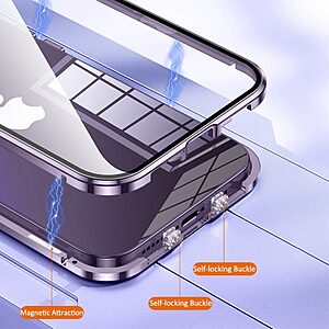 Θήκη iPhone 14 Mad Mask μεταλλική με εσωτερικό μαγνήτη V2 και ανθεκτικό Tempered Glass 360° διπλής όψης με Camera Protection Lips μαύρο - Image 5