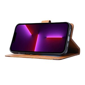 Θήκη iPhone 14 Pro Mad Mask Leather Wallet Business Golden Clasp με βάση στήριξης, υποδοχές καρτών και μαγνητικό κούμπωμα καφέ - Image 3