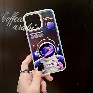 Θήκη iPhone 14 Pro Mad Mask σχέδιο Astronaut Spaceman με προστατευτικό περίβλημα κάμερας και Πλάτη από σκληρό πλαστικό μωβ - Image 2