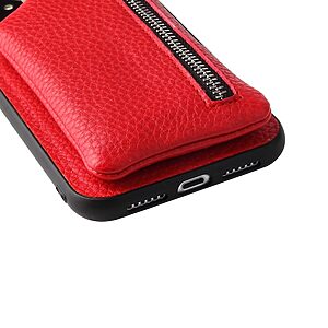 Θήκη iPhone 14 Mad Mask πλάτη δερματίνης με κορδόνι και πορτοφόλι με φερμουαρ από αντικραδασμικό TPU κόκκινο - Image 5