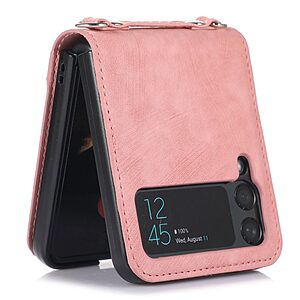 Θήκη Samsung Galaxy Z Flip4 5G Mad Mask Leather Wallet Case με κορδόνι για το λαιμό, υποδοχές καρτών Flip Wallet από συνθετικό δέρμα και σκληρό πλαστικό ροζ - Image 4