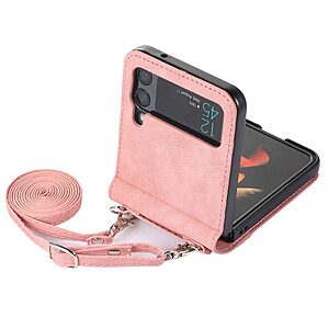 Θήκη Samsung Galaxy Z Flip4 5G Mad Mask Leather Wallet Case με κορδόνι για το λαιμό, υποδοχές καρτών Flip Wallet από συνθετικό δέρμα και σκληρό πλαστικό ροζ - Image 5