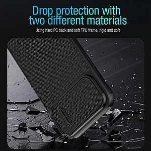 Θήκη iPhone 14 Pro Max NiLLkin Camshield Fiber Texture Series Πλάτη με προστασία για την κάμερα από σκλήρό Premium TPU μπλε - Image 5