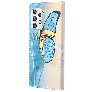 Θήκη Samsung Galaxy A23 / A23 5G OEM Blue Butterfly & Flowers με βάση στήριξης, υποδοχές καρτών και μαγνητικό κούμπωμα Flip Wallet από συνθετικό δέρμα και TPU - Image 3