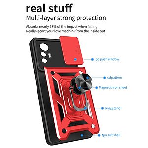 Θήκη Xiaomi 12 Lite 5G Mad Mask Camshield Armor Guard Πλάτη με προστασία για την κάμερα, Kickstand και Βάση στήριξης από σκλήρό Premium TPU κόκκινο - Image 3