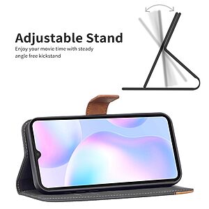 Θήκη Xiaomi Redmi 10A BINFEN COLOR Leather Wallet Double Stitching Lines v2 με βάση στήριξης, υποδοχές καρτών και μαγνητικό κούμπωμα μαύρο - Image 3