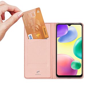 υποδοχή καρτών και μαγνητικό κούμπωμα Flip Wallet από συνθετικό δέρμα και TPU ροζ χρυσό