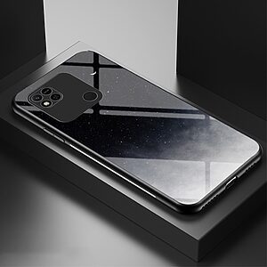 Θήκη Xiaomi Redmi 10A OEM σχέδιο Starry Moon με πλάτη από Tempered Glass και εσωτερικό TPU - μαύρο - Image 2