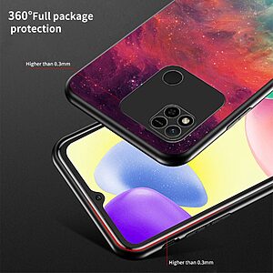 Θήκη Xiaomi Redmi 10A OEM σχέδιο Starry Moon με πλάτη από Tempered Glass και εσωτερικό TPU - μαύρο - Image 3