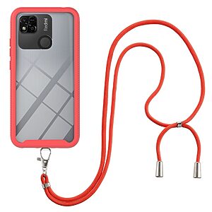 Θήκη Xiaomi Redmi 10A Mad Mask Hybrid Sockproof Transparent V2 πλάτη με κορδόνι από αντικραδασμικό TPU κόκκινο