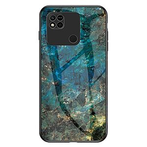 Θήκη Xiaomi Redmi 10A OEM σχέδιο Marble με Πλάτη Tempered Glass TPU σμαραγδί
