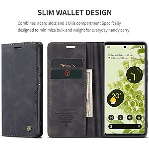 Θήκη Google Pixel 6 5G CaseMe 013 Series Πορτοφόλι με βάση στήριξης, υποδοχές καρτών και μαγνητικό κούμπωμα από συνθετικό δέρμα και TPU μαύρο - Image 4