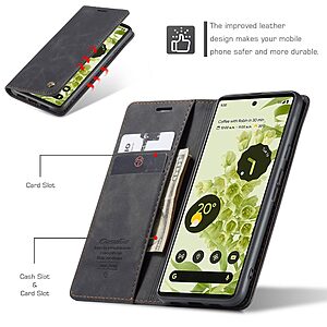 Θήκη Google Pixel 6 5G CaseMe 013 Series Πορτοφόλι με βάση στήριξης, υποδοχές καρτών και μαγνητικό κούμπωμα από συνθετικό δέρμα και TPU μαύρο - Image 5