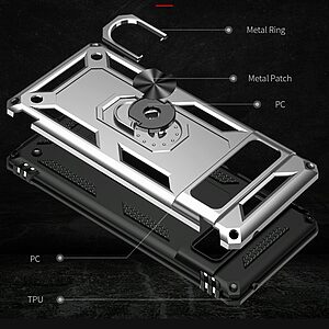 Θήκη Google Pixel 6 Pro 5G OEM Πλάτη Armor V12 με Μαγνητικό δαχτυλίδι και Βάση στήριξης TPU ασημί - Image 3