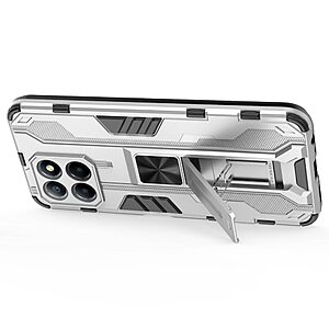 Θήκη Honor X8 5G Mad Mask Πλάτη Shockproof Armor με Μαγνητικό δαχτυλίδι και ποδαράκι Βάση στήριξης TPU ασημί - Image 3