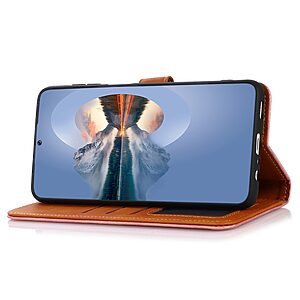 Θήκη iPhone 14 Plus KHAZNEH Leather Wallet Golden Clasp με βάση στήριξης, υποδοχές καρτών και μαγνητικό κούμπωμα καφέ - Image 3