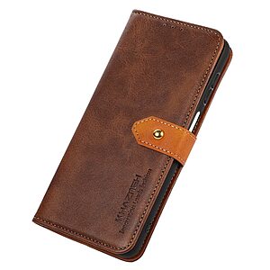 Θήκη iPhone 14 Plus KHAZNEH Leather Wallet Golden Clasp με βάση στήριξης, υποδοχές καρτών και μαγνητικό κούμπωμα καφέ - Image 5
