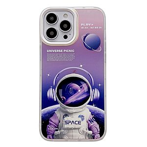 Θήκη iPhone 14 Plus Mad Mask σχέδιο Astronaut Spaceman με προστατευτικό περίβλημα κάμερας και Πλάτη από σκληρό πλαστικό μωβ