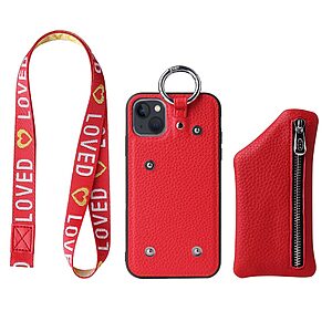 Θήκη iPhone 14 Plus Mad Mask πλάτη δερματίνης με κορδόνι και πορτοφόλι με φερμουαρ από αντικραδασμικό TPU κόκκινο - Image 3