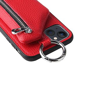 Θήκη iPhone 14 Plus Mad Mask πλάτη δερματίνης με κορδόνι και πορτοφόλι με φερμουαρ από αντικραδασμικό TPU κόκκινο - Image 4