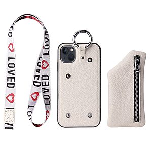 Θήκη iPhone 14 Plus Mad Mask πλάτη δερματίνης με κορδόνι και πορτοφόλι με φερμουαρ από αντικραδασμικό TPU λευκό - Image 3