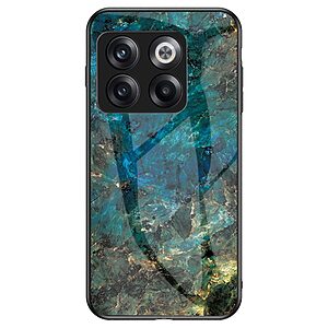 Θήκη OnePlus 10T 5G OEM σχέδιο Marble με Πλάτη Tempered Glass TPU σμαραγδί