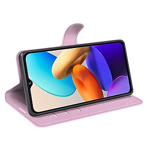 Θήκη Vivo Y22S / Υ35 OEM Litchi Skin Leather με βάση στήριξης, υποδοχές καρτών και μαγνητικό κούμπωμα ροζ - Image 3