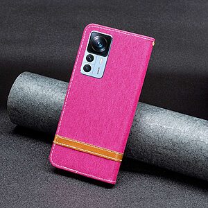 Θήκη Xiaomi 12T 5G / 12T Pro 5G Mad Mask Jean coated skin v2 με βάση στήριξης, υποδοχές καρτών και μαγνητικό κούμπωμα φούξια - Image 5