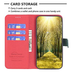 Θήκη Xiaomi 12T 5G / 12T Pro 5G BINFEN COLOR Leather Wallet Double Stitching Lines v3 με βάση στήριξης, υποδοχές καρτών και μαγνητικό κούμπωμα κόκκινο - Image 3