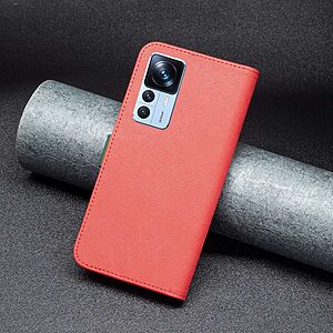 Θήκη Xiaomi 12T 5G / 12T Pro 5G BINFEN COLOR Leather Wallet Double Stitching Lines v3 με βάση στήριξης, υποδοχές καρτών και μαγνητικό κούμπωμα κόκκινο - Image 5