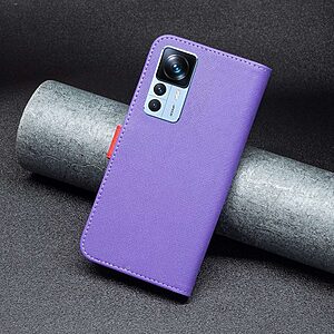 Θήκη Xiaomi 12T 5G / 12T Pro 5G BINFEN COLOR Leather Wallet Double Stitching Lines v3 με βάση στήριξης, υποδοχές καρτών και μαγνητικό κούμπωμα μωβ - Image 5