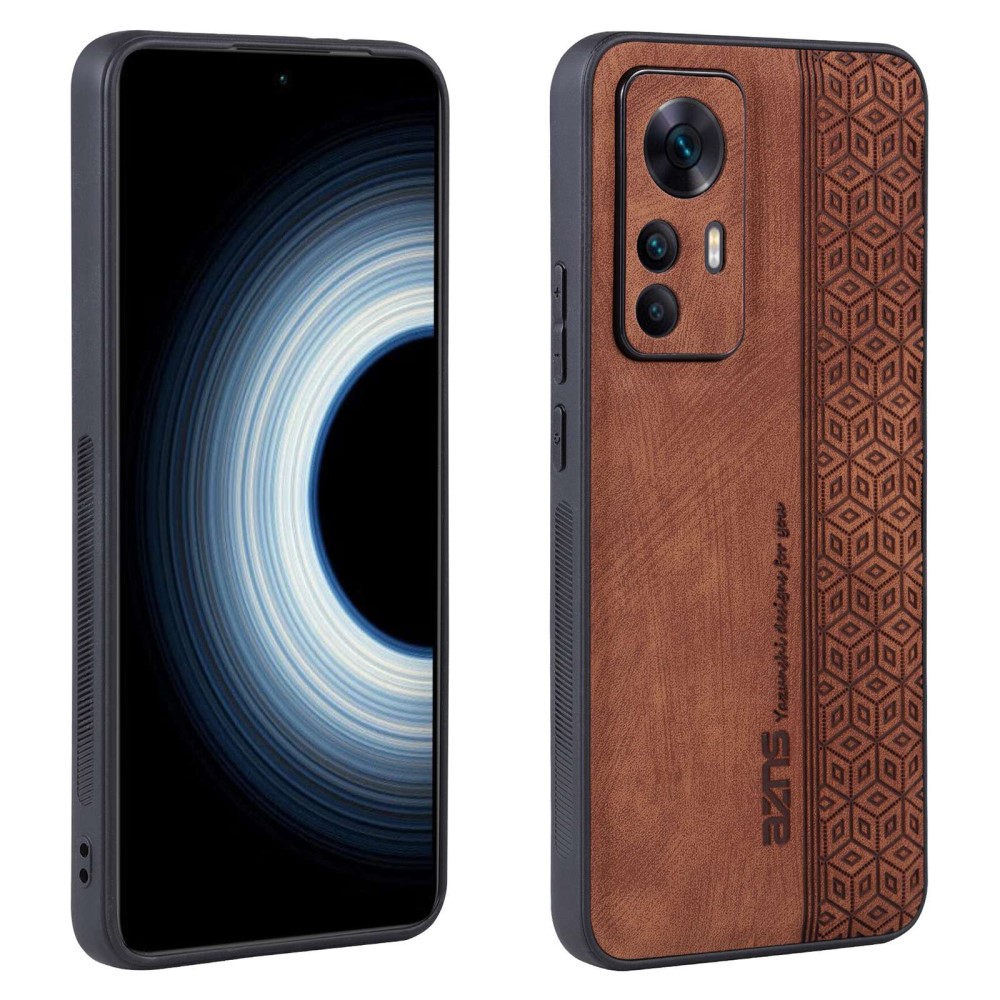 Θήκη Xiaomi 12T / 12T Pro AZNS Imprinted Series Πλάτη με ανάγλυφη επιφάνεια από συνθετικό δέρμα και TPU καφέ