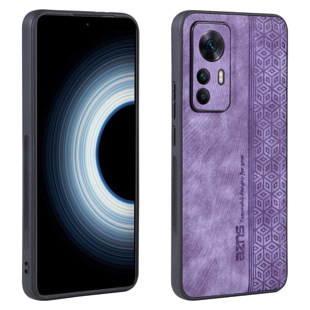 Θήκη Xiaomi 12T / 12T Pro AZNS Imprinted Series Πλάτη με ανάγλυφη επιφάνεια από συνθετικό δέρμα και TPU μωβ