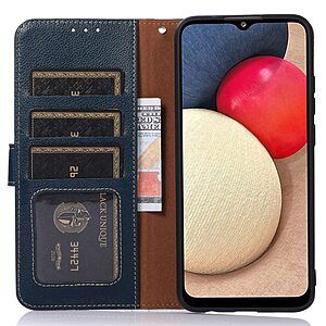 Θήκη Xiaomi Poco M5 KHAZNEH Litchi Retro V3 Texture Leather με βάση στήριξης, υποδοχές καρτών και μαγνητικό κούμπωμα μπλε - Image 4