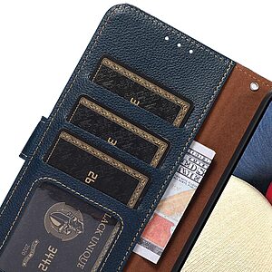 Θήκη Xiaomi Poco M5 KHAZNEH Litchi Retro V3 Texture Leather με βάση στήριξης, υποδοχές καρτών και μαγνητικό κούμπωμα μπλε - Image 5
